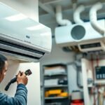 فني تكييف يقوم بفحص مكيف سبليت داخل منزل في القصور